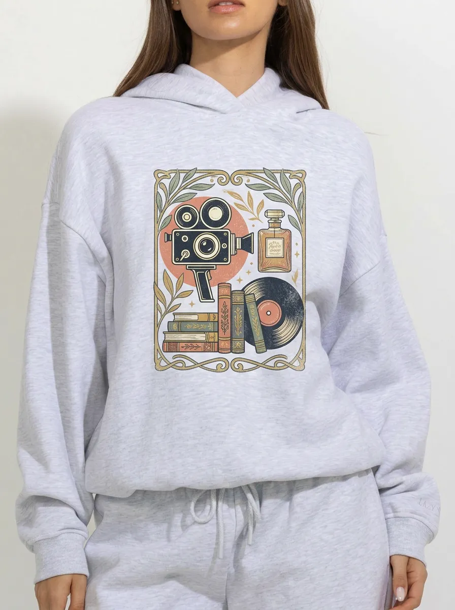 Women's Vintage Aesthetic Retro Cinema Book Vinyl Printed Hoodie