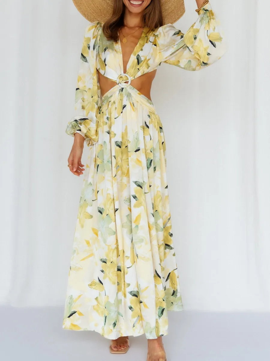 Flower V-Neck Maxi Dress