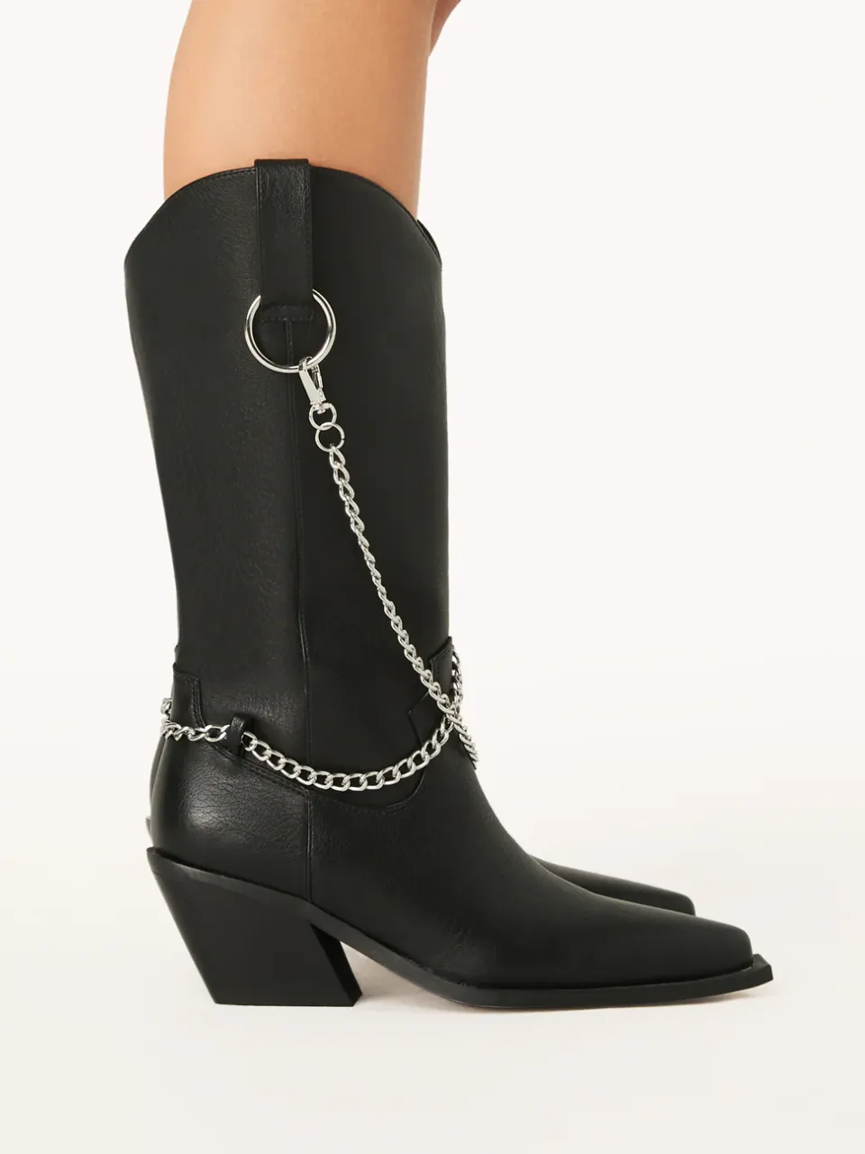 Western Cowboy Chain-Detail Knee-High Boots