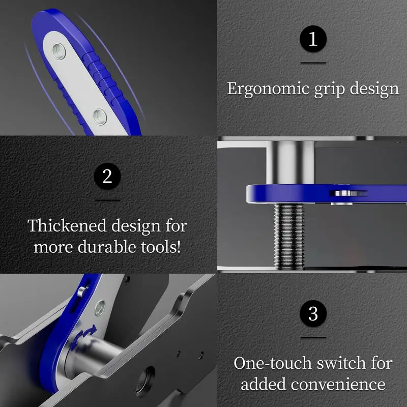 Brake piston press details showing ratchet handle, plate assembly and operating features