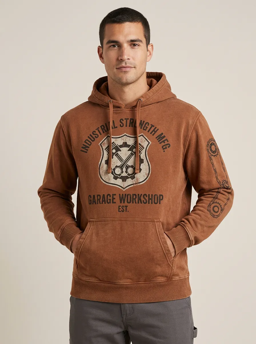 Men's Mechanic Garage Workshop Piston Gear Graphic Hoodie