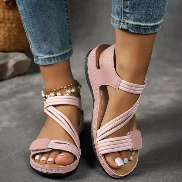 Textured Open Toe Wedge Sandals