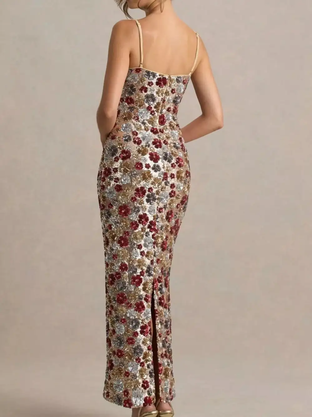 Floral Sequin Slit Maxi Dress