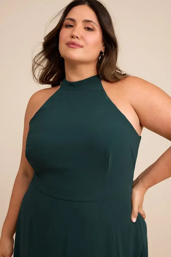 Confidently Charismatic Emerald Backless Halter Maxi Dress