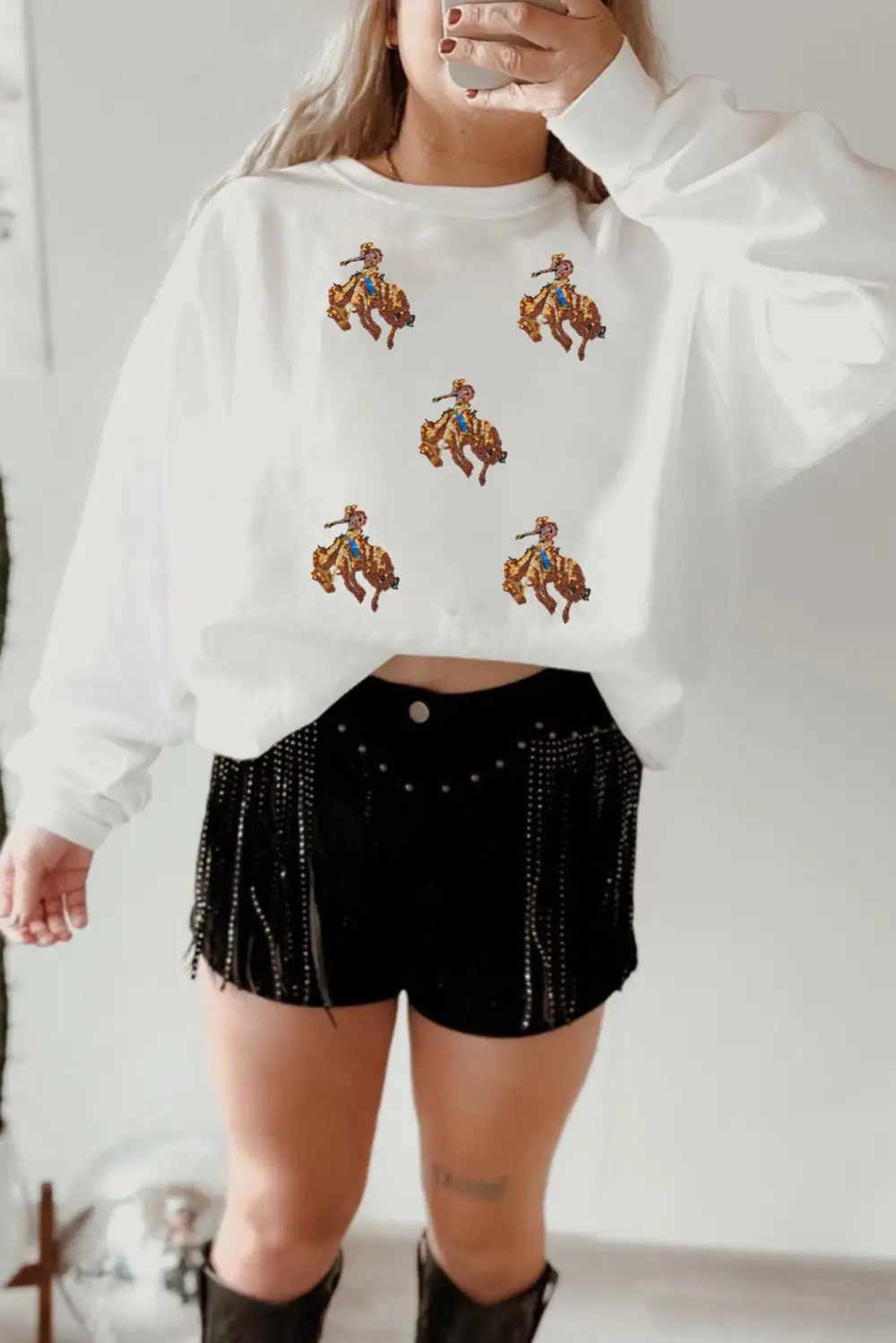 Sequin Accent Patchwork Drop Shoulder Sweatshirt