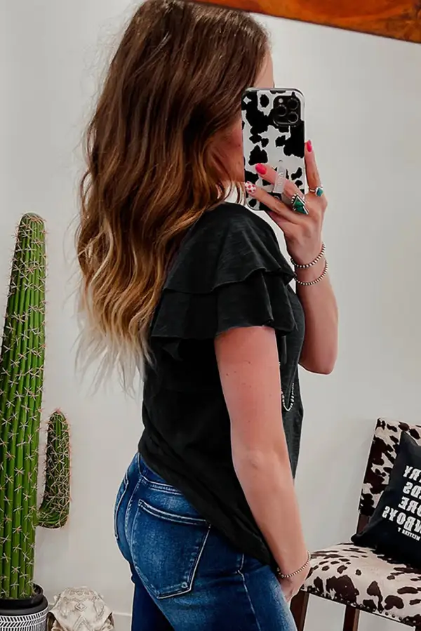 Black Layered Ruffle Short Sleeve