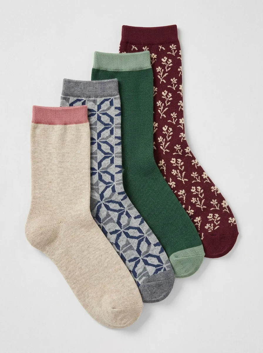 Relaxed Geometric Floral Style Women's Four Pair Socks