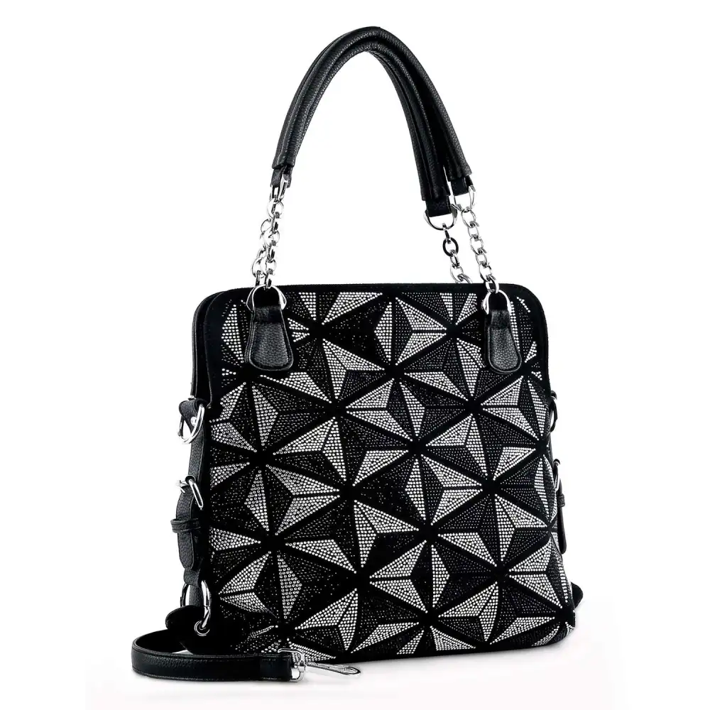 Polished Detail Crystal Accent Pocketed Faux Leather Shoulder Bag