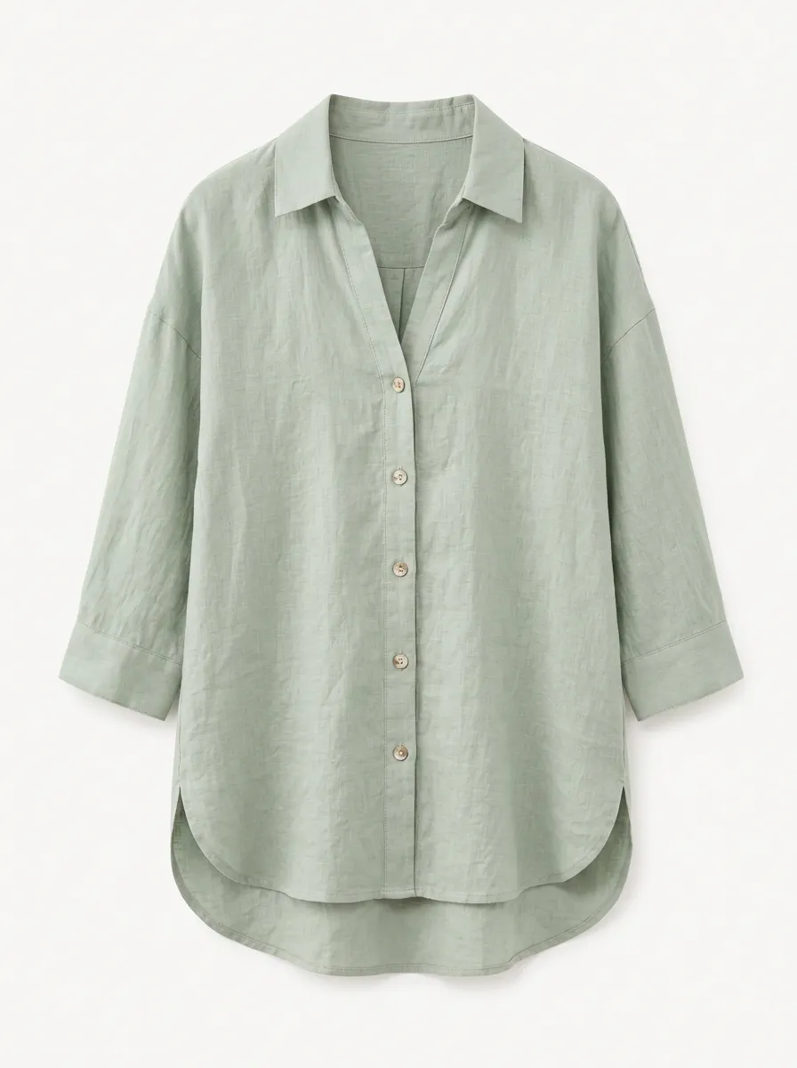 Women's Casual Sage Green Linen Blend Button Down Shirt
