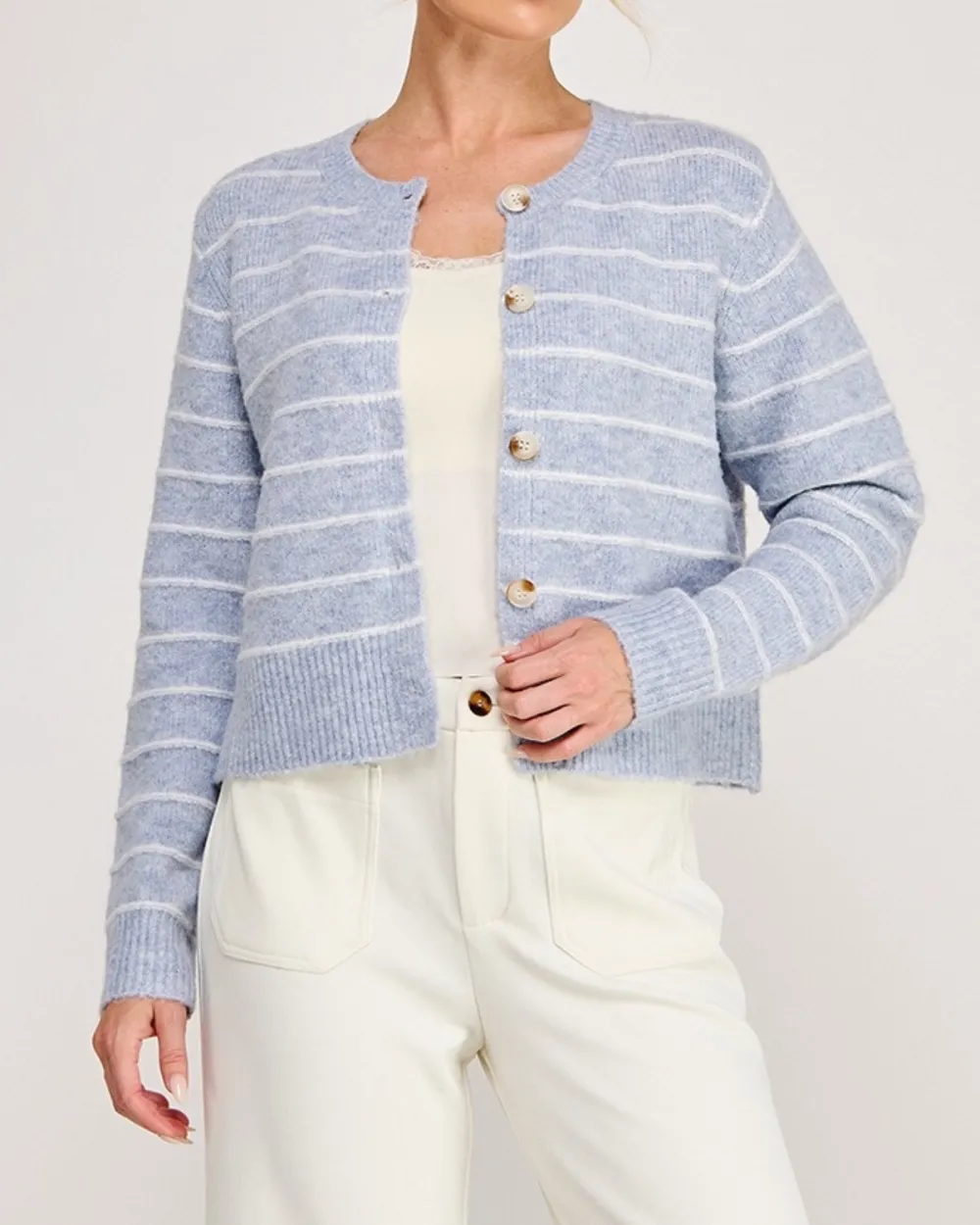 Stripe Button Front Cardigan