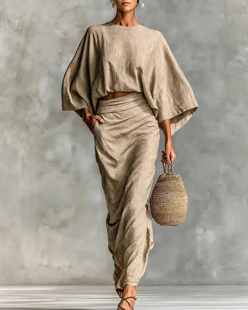 Effortless Elegance Two-Piece Draped Maxi Skirt Set