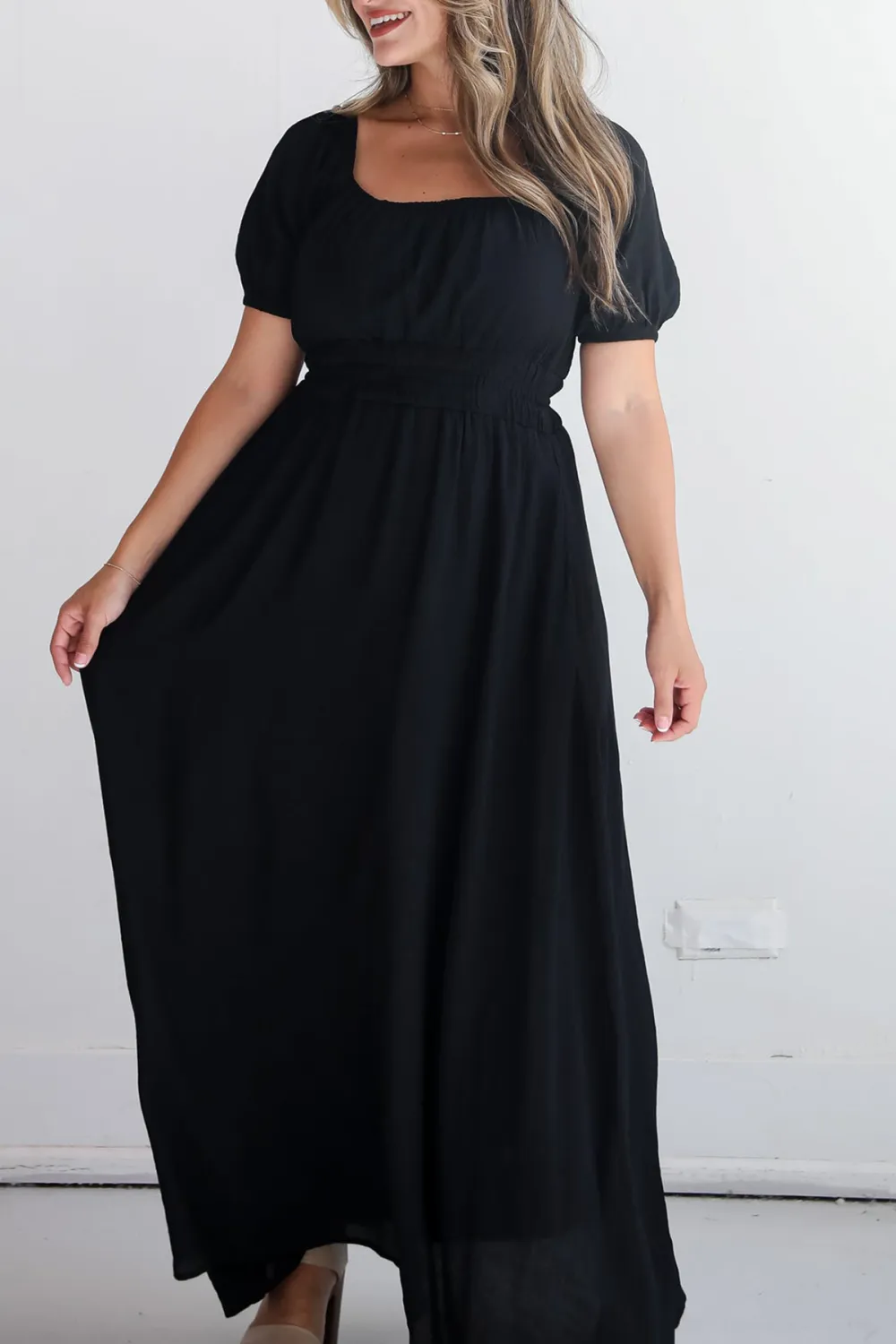 Black Square Collar Maxi Dress