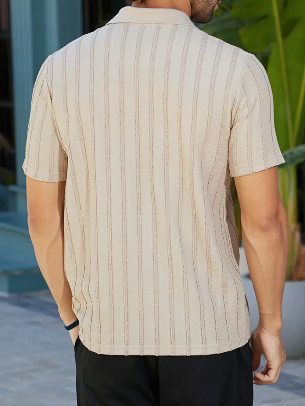 Beige Casual Style Polo T-Shirt