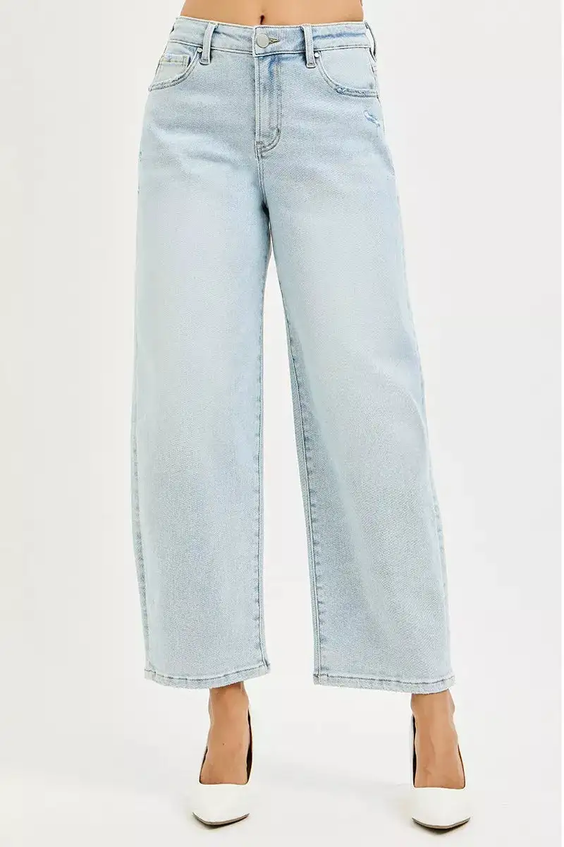Sharp High Waist Barrel Leg Denim Jeans