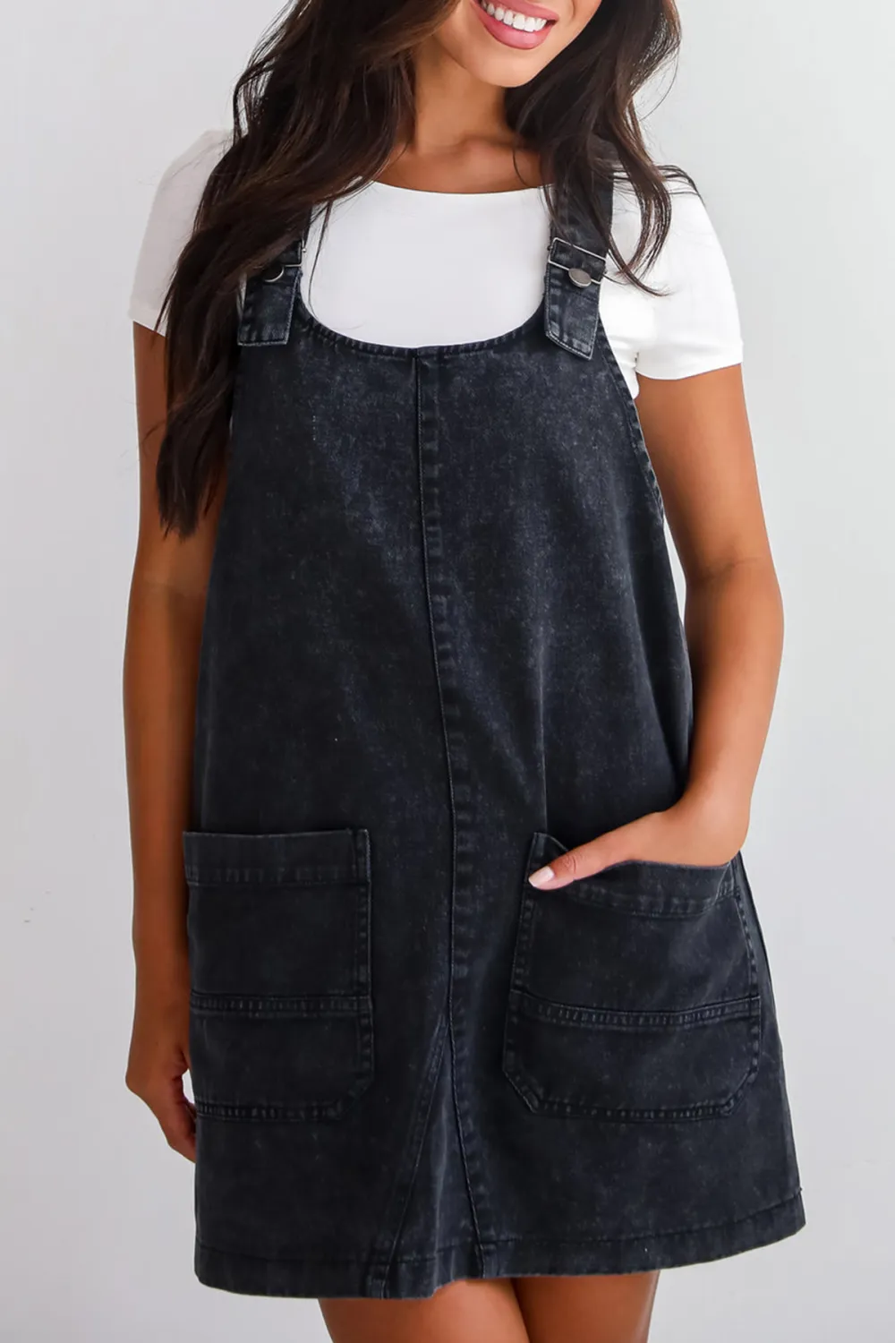 Black Denim Overall Mini Dress