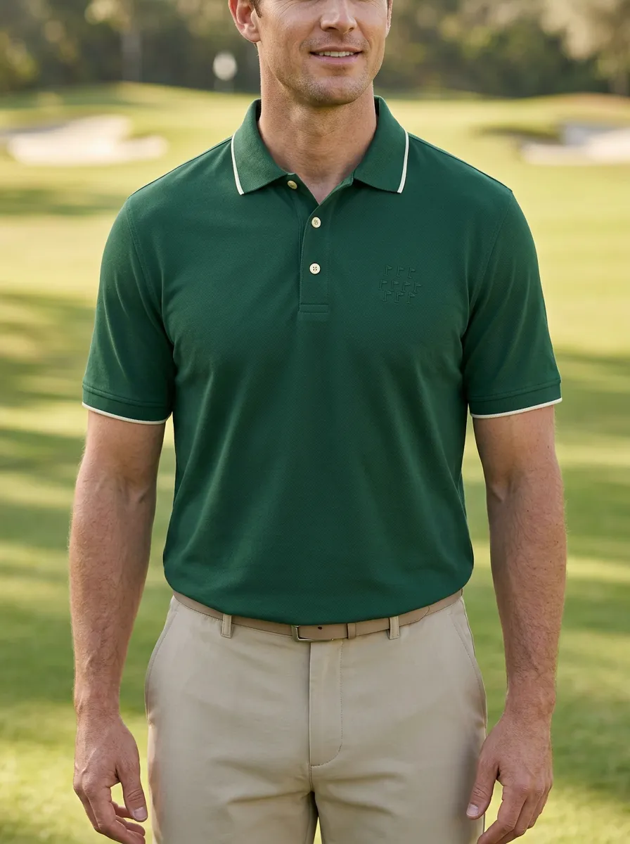 Refined Flag-Motif Embroidered Golf Polo Shirt