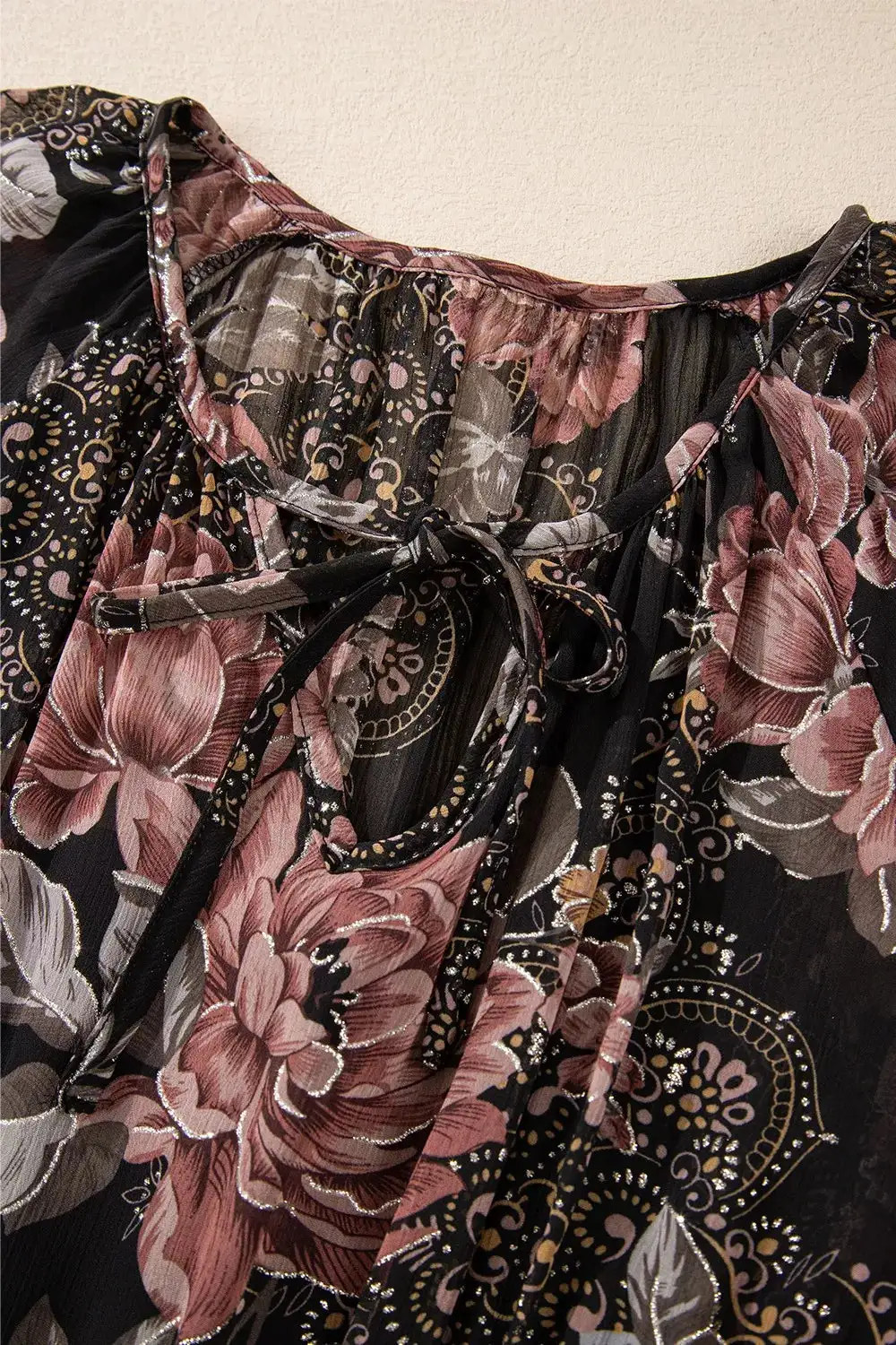 Textured Detail Floral Printed Mini Dress