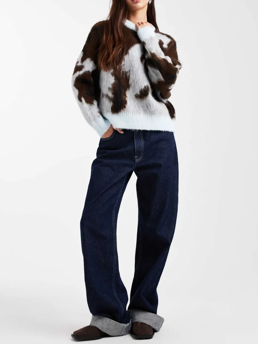 Cow-Print Oversized Knit Sweater