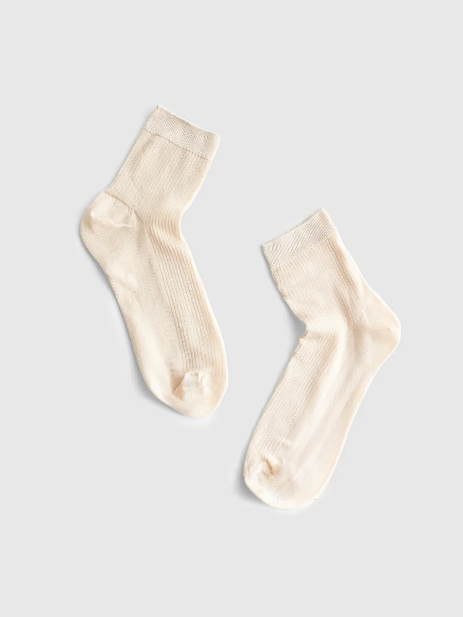 Soft Cream Ribbed Socks