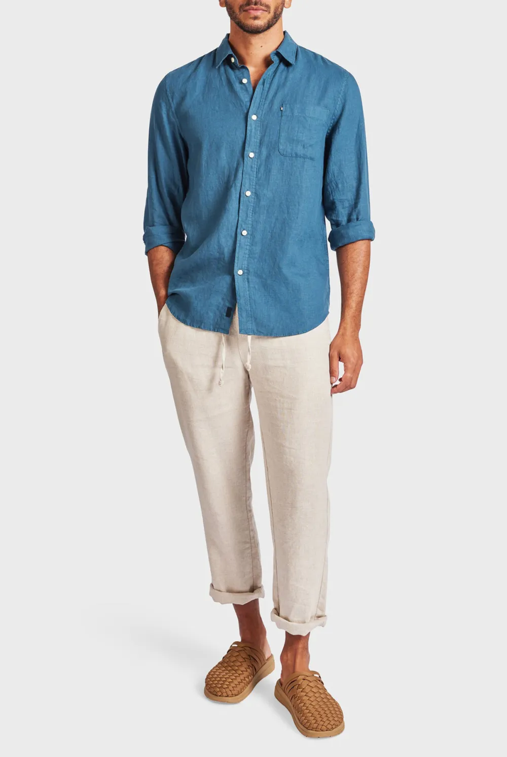 Green Linen Point Collar Shirt