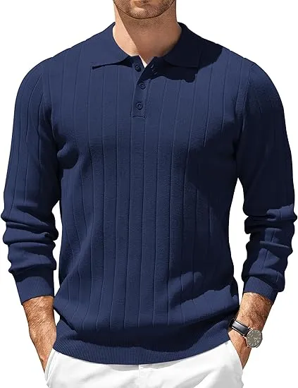 Mens Long Sleeve Knit Polo Sweater