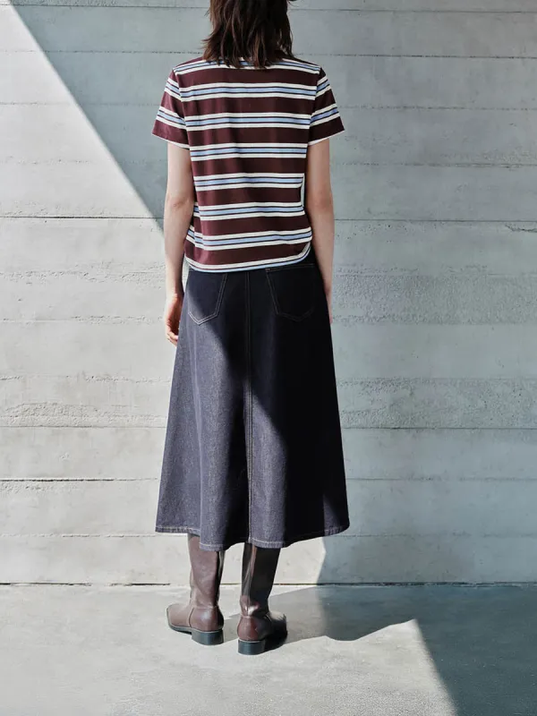 Lady's Dark Blue A-Line Casual Denim Long Dress