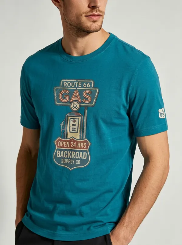 Men's Route 66 Gas Station Vintage Sign Printed T-shirt