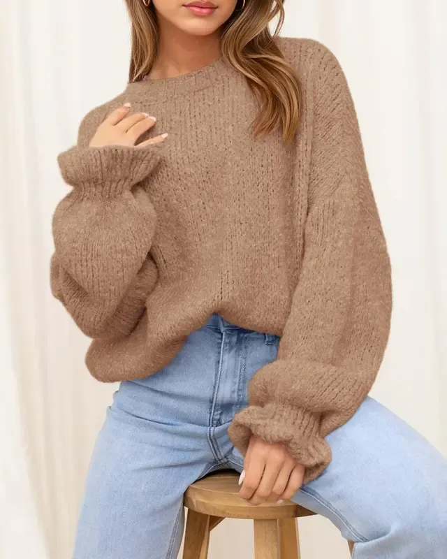 Womens Sweaters Fall 2025  Long Sleeve Crewneck Oversized Sweater Chunky Pullover Loose Outfits（Just $3 a set!)