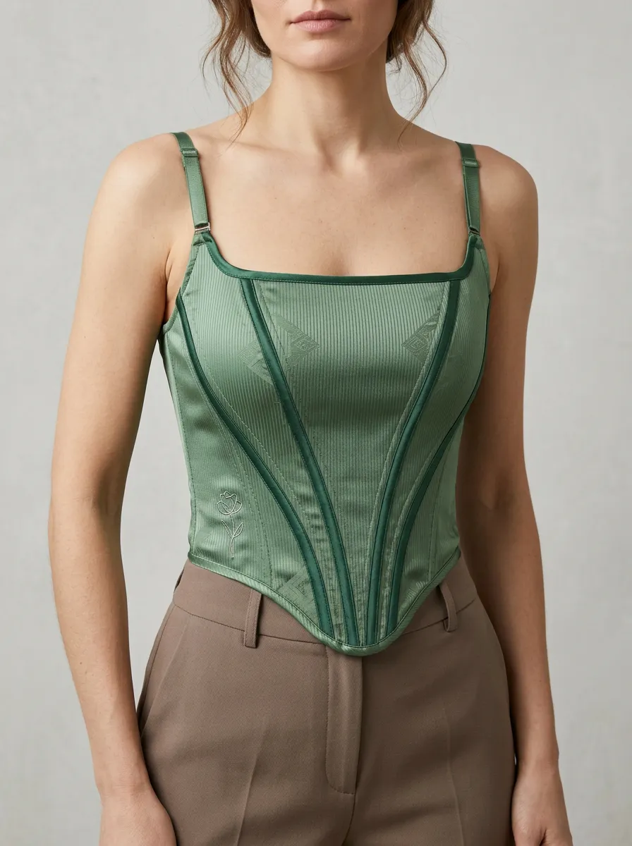 Classic Satin-Look Floral Modern Look Women's Corset Top