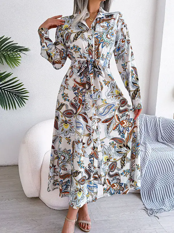 Flower Buttoned Long Maxi Dress