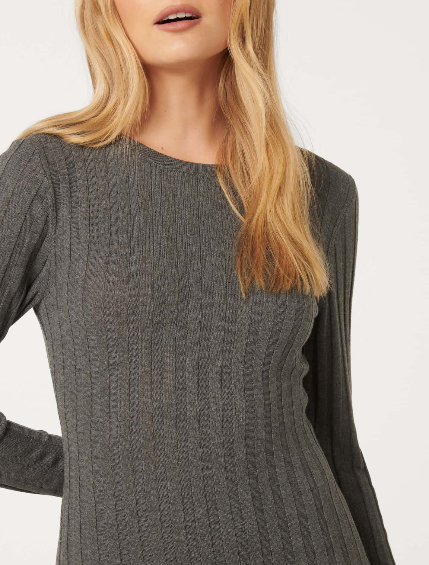 Grey Crew-Neck Knit Dress