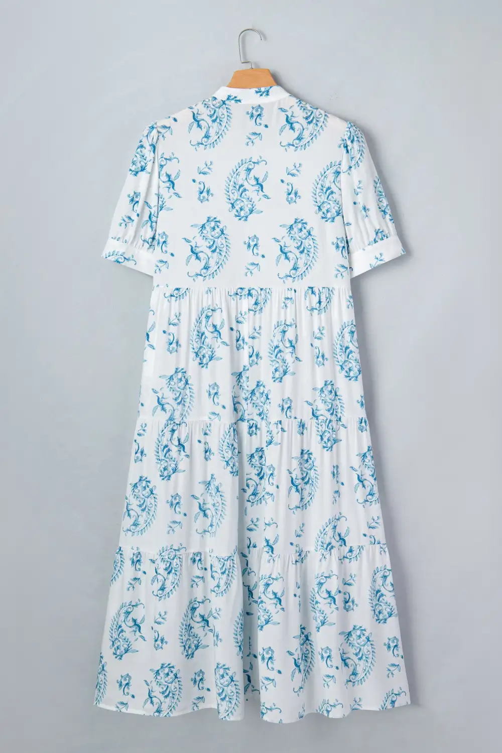Floral Geometric Print Split Neck Maxi Dress