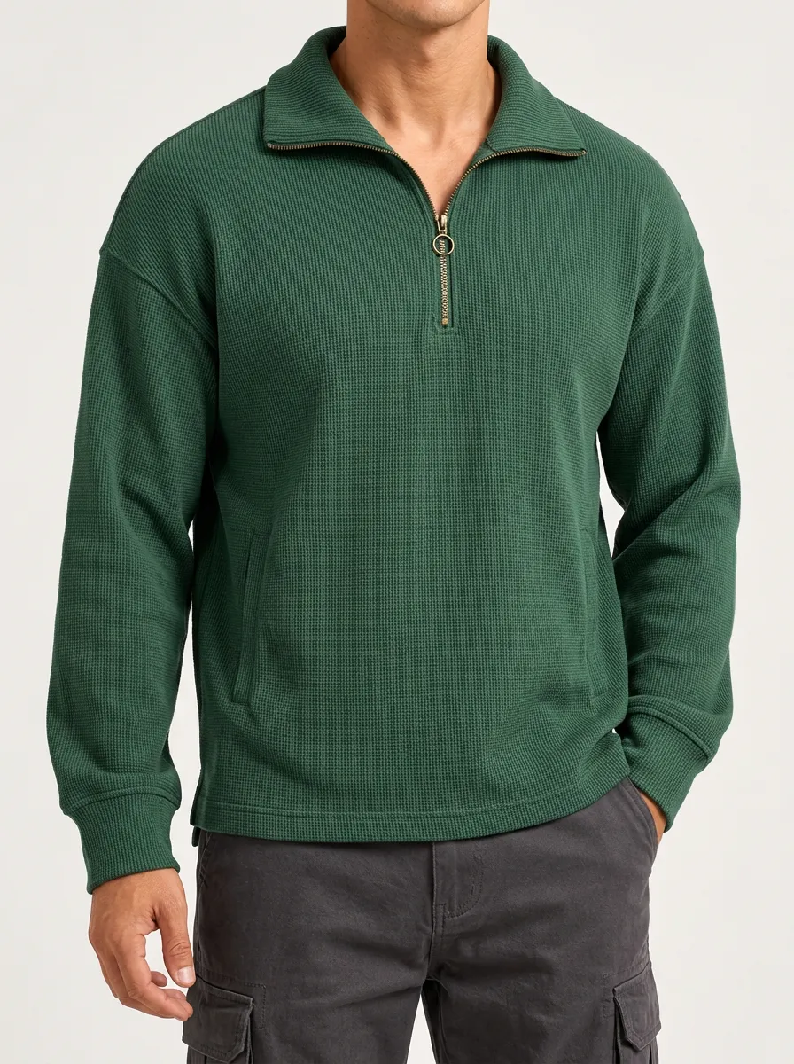 Everyday Essential Waffle Knit Quarter-Zip Sweatshirt