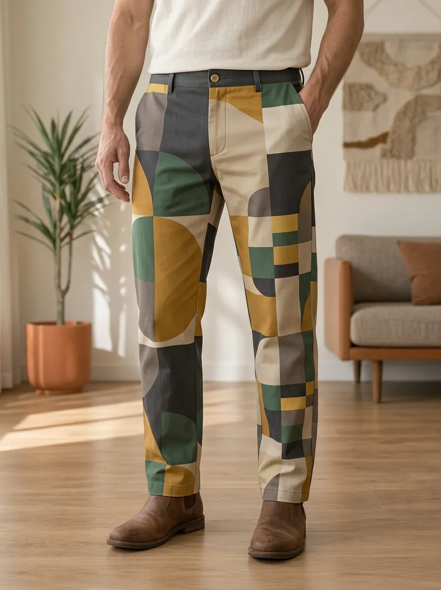 Men's Abstract Geometric Print Trousers