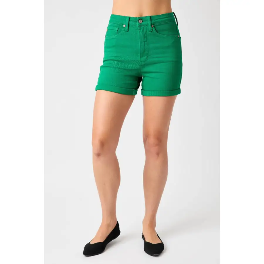 Full Size Tummy Control Garment Dyed Denim Shorts