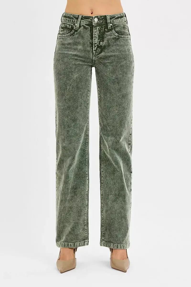 Relaxed Tummy Control Mid Rise Straight Leg Corduroy Pants