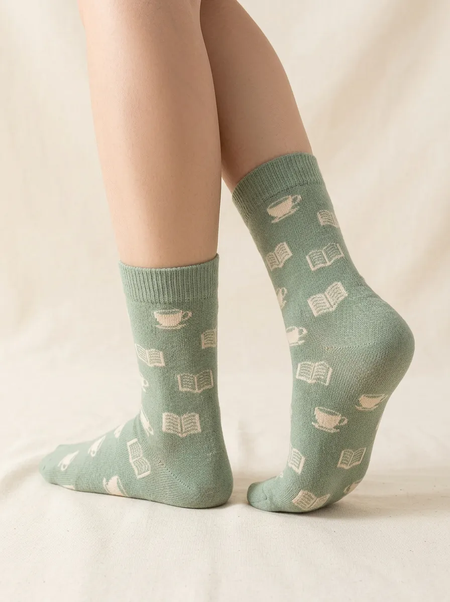 Coffee-Motif Book-Motif Casual Socks