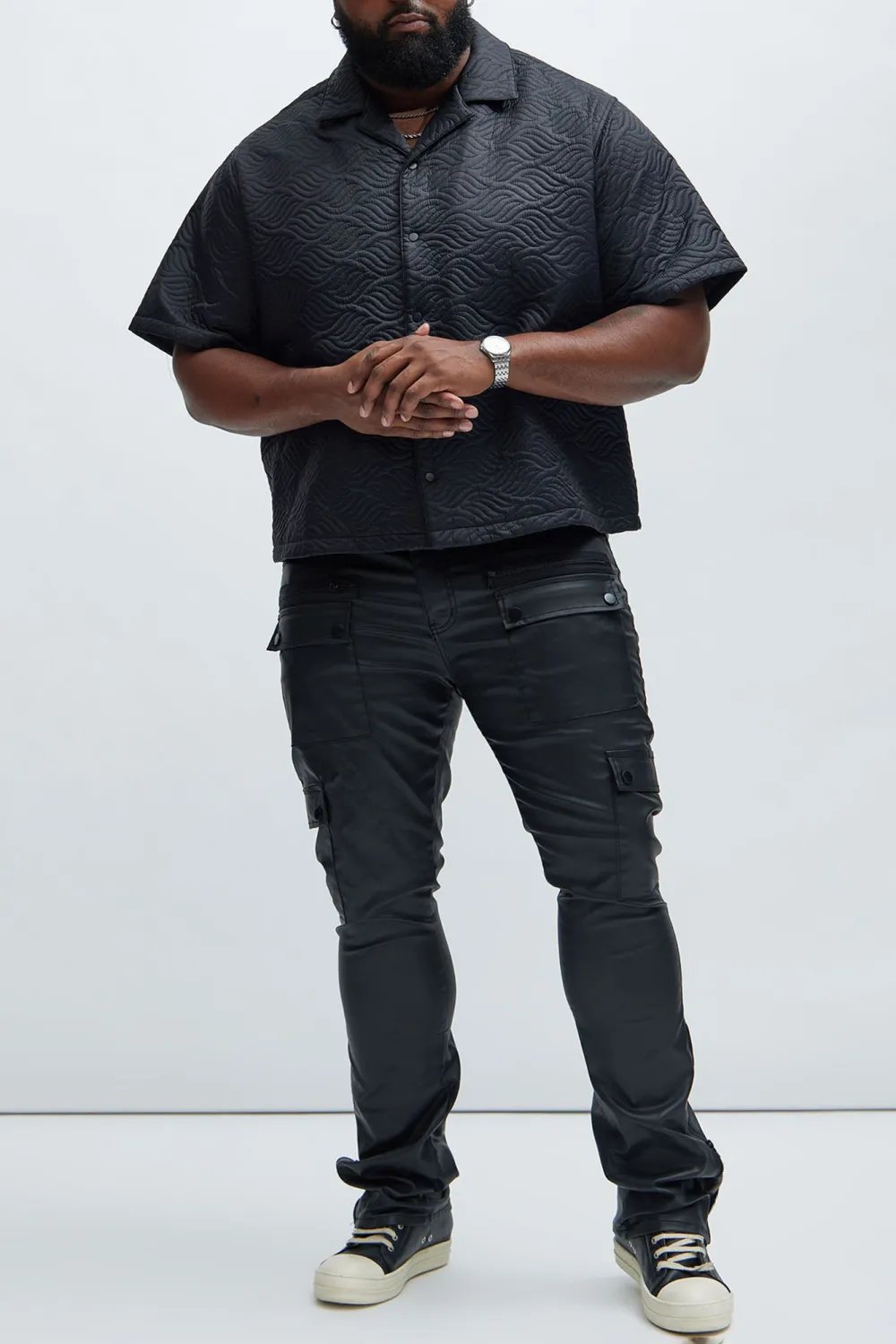 Waxed Cargo Zipper Flare Pants