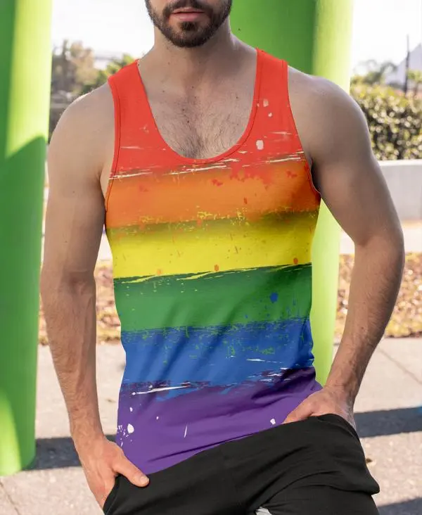 Men's Rainbow All Over Print Sleeveless Vest Tank Top