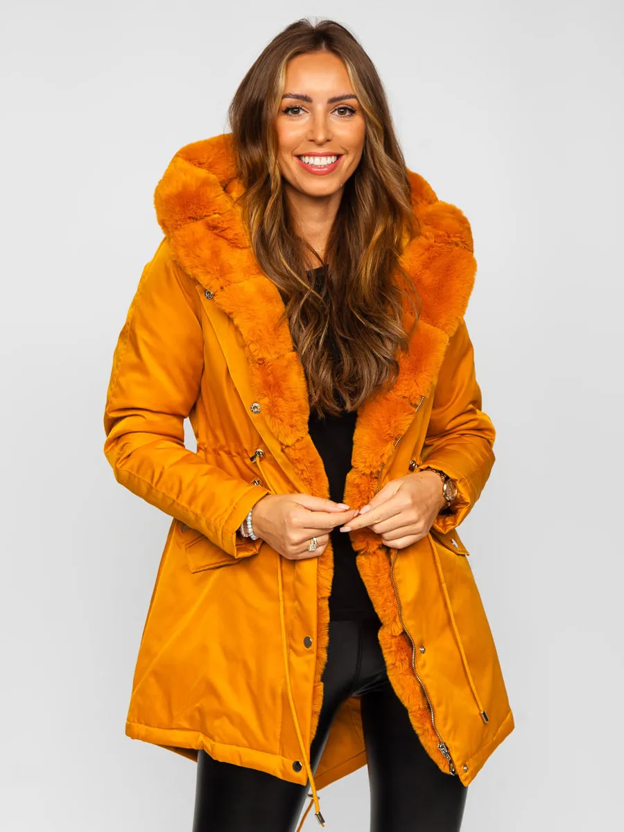 Camel women's winter parka with hood