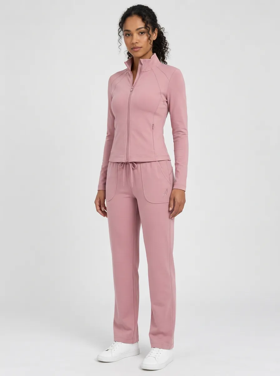Women's Dusty Rose Zip-Up Jacket & Straight-Leg Pant Set
