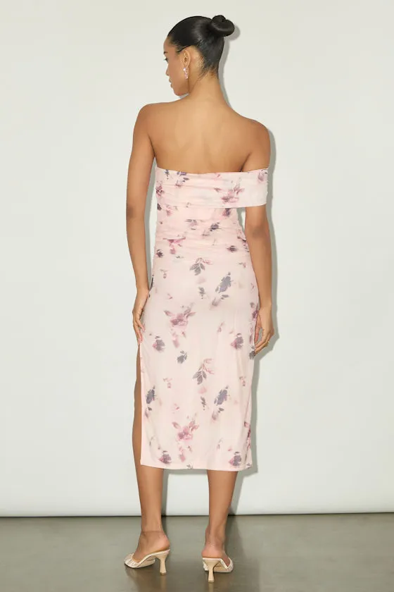 Jayleen Brown Mesh One-Shoulder Midi Dress