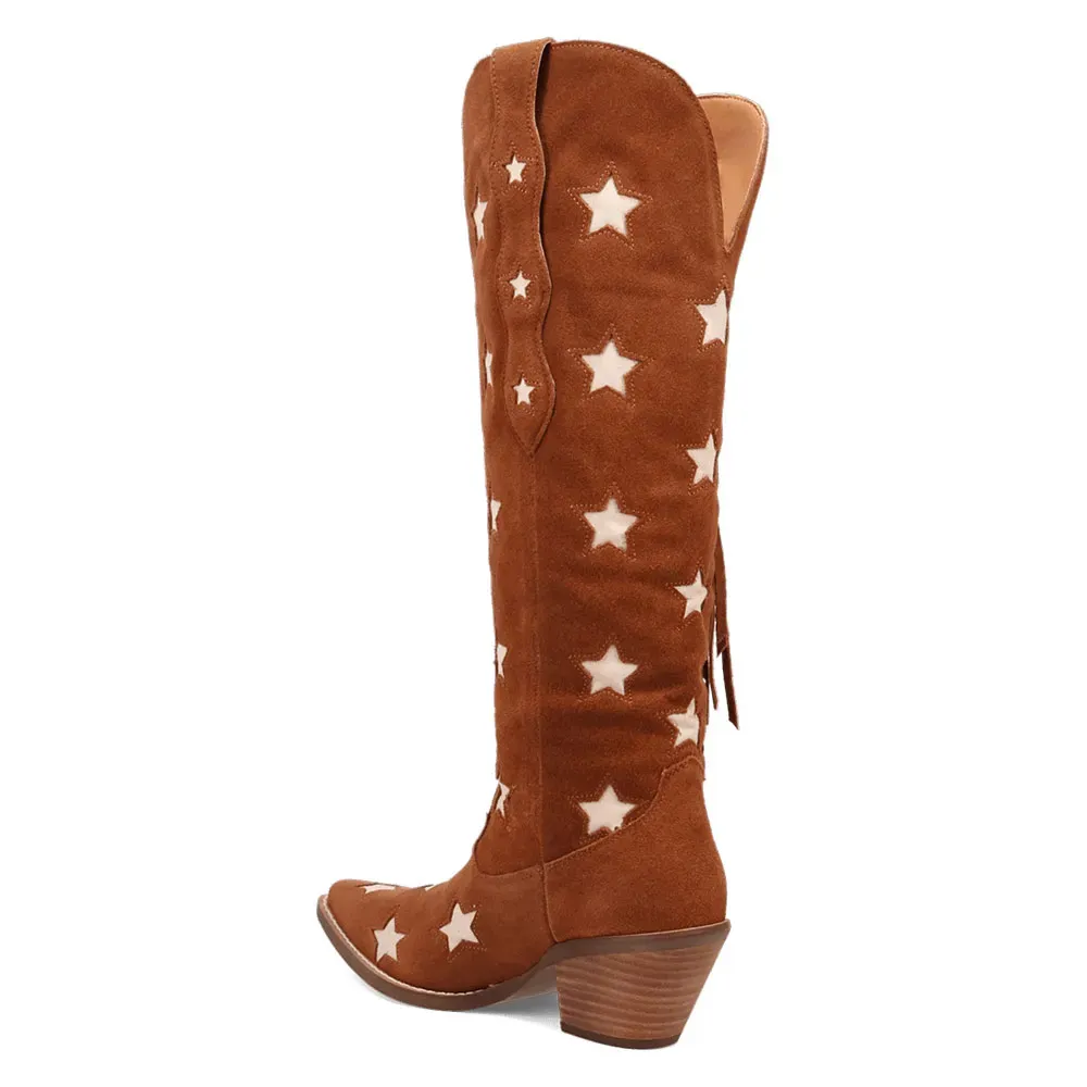 Faux-Suede Snip-Toe Chunky-Heel Platform Knee-Length Western Boots