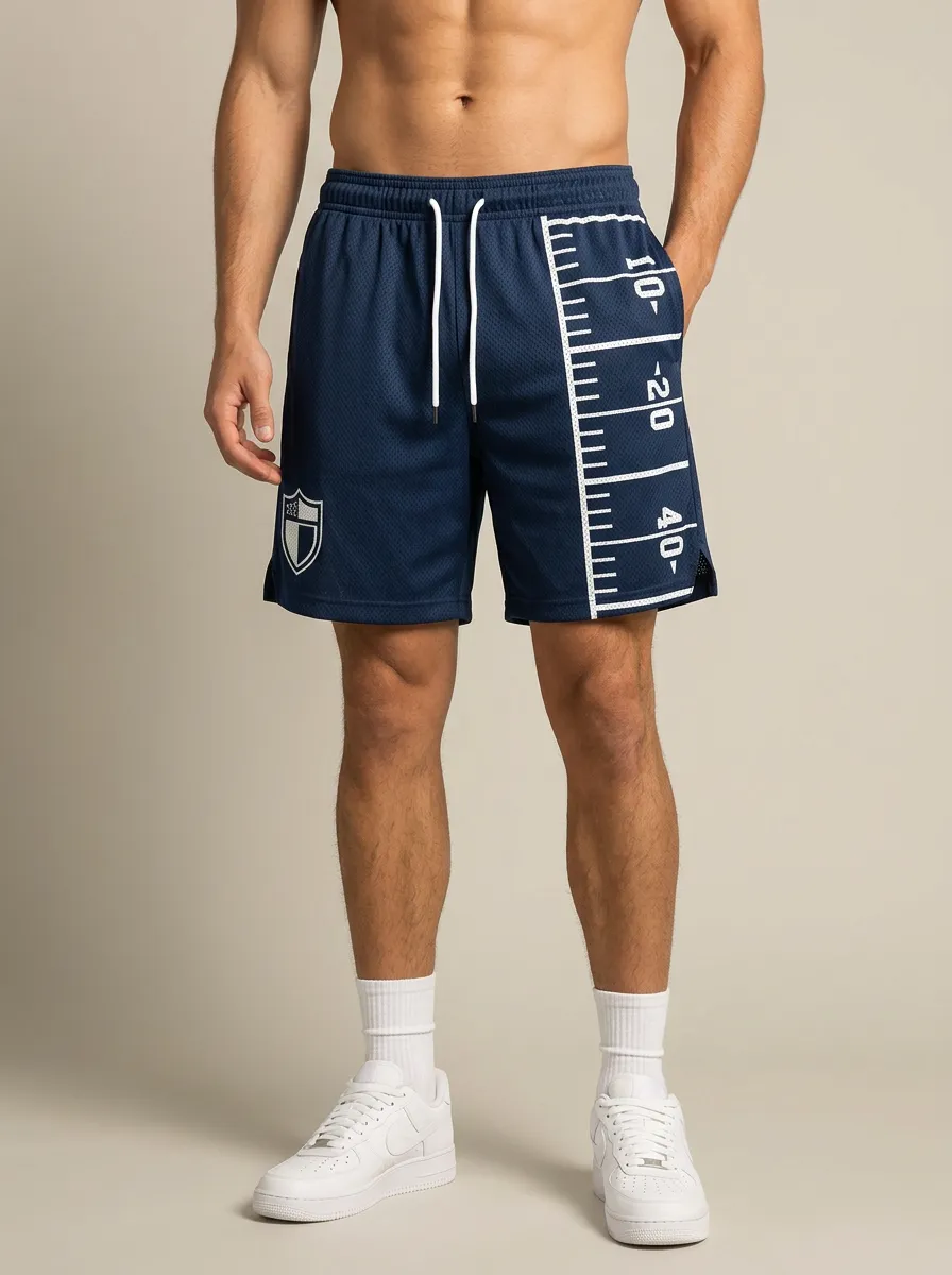Men's American Football Fan Field Yard Line Printed Mesh Shorts