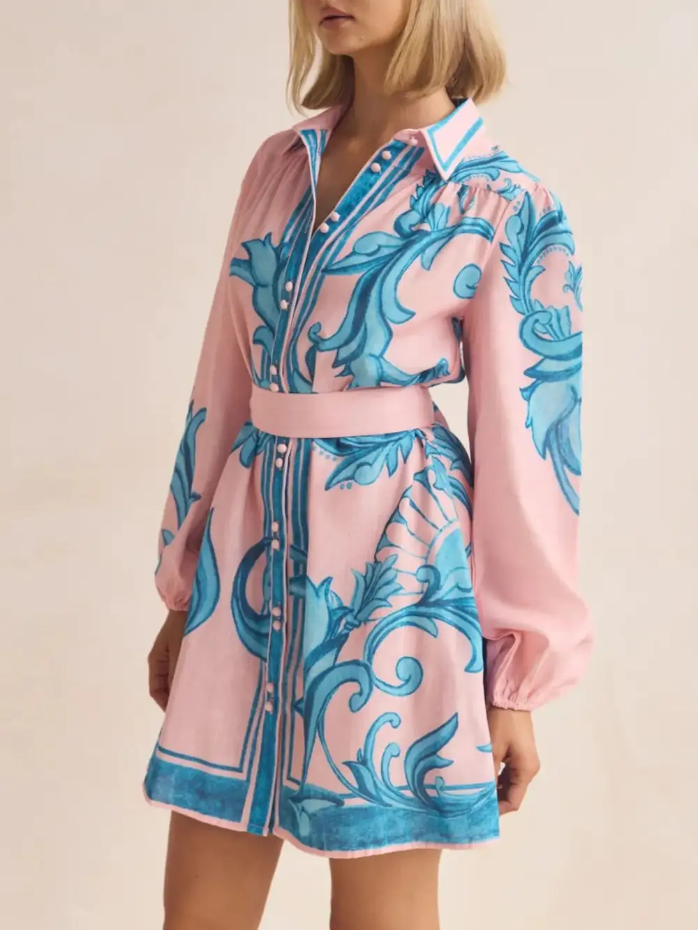 Smooth Finish Printed Long Sleeve Shirt Dress