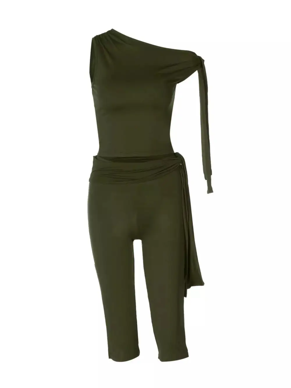 One-shoulder Tie-knot Top and Capris Set
