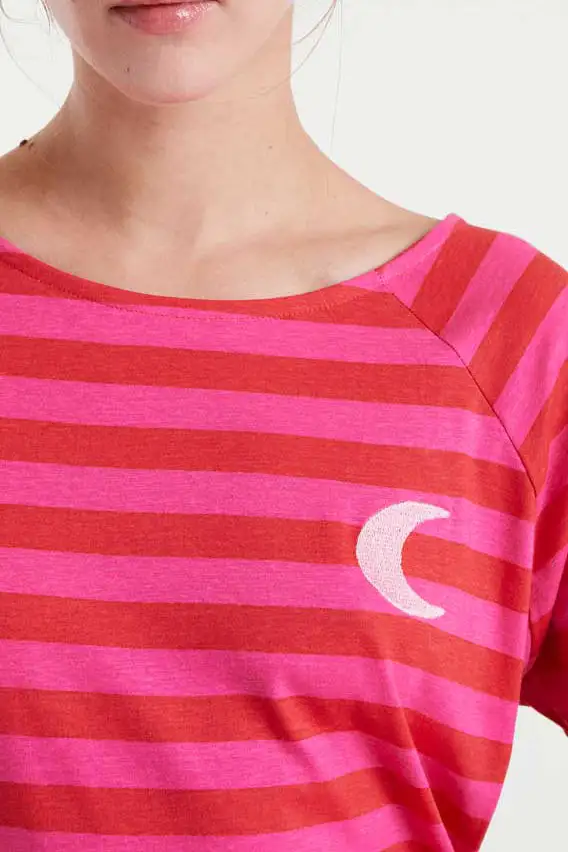Striped Embroidered Long Sleeve Relaxed Tee