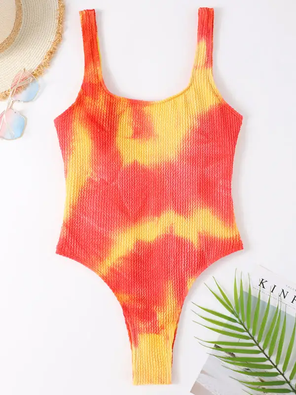 Candy Fluorescent Pleated Fabric One Piece Swimsuit