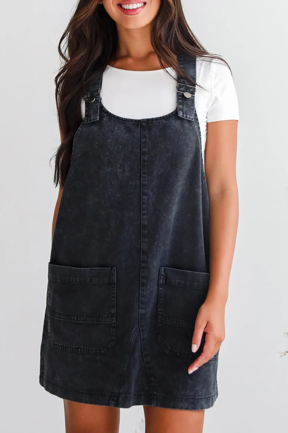 Black Denim Overall Mini Dress