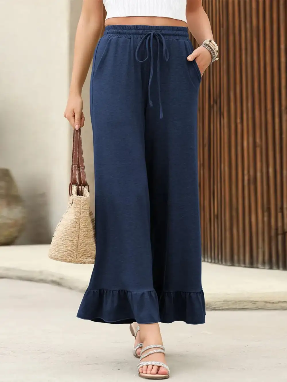 Everyday Ruffle Trim Wide Leg Pants